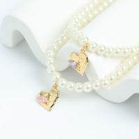 Cute Golden Heart Shape Inlaid Zircon Copper Pearl Necklace main image 2