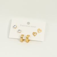 Fashion Simple Heart 18k Gold Stainless Steel Earrings Three-piece Set sku image 1