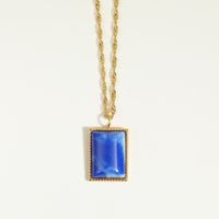 Fashion Solid Color Square Artificial Gemstone Stainless Steel Necklace sku image 4