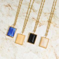 Fashion Solid Color Square Artificial Gemstone Stainless Steel Necklace main image 1