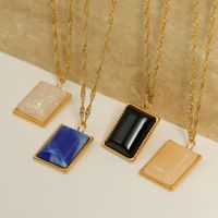 Fashion Solid Color Square Artificial Gemstone Stainless Steel Necklace main image 2