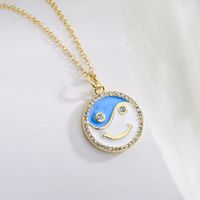 Mignon Style Cuivre 18k Or Placage Baisse Huile Zircon Smiley Visage Pendentif Collier main image 1