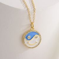 Mignon Style Cuivre 18k Or Placage Baisse Huile Zircon Smiley Visage Pendentif Collier main image 2