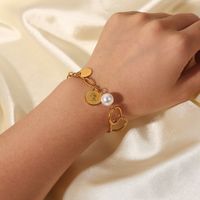 Retro Stil Edelstahl 18k Gold Überzogene Elizabeth Münze Anhänger Perle Ball Bead Kette Nähen Armband main image 3