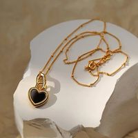 New Style Stainless Steel 18k Gold Plated Double-sided Heart-shaped Small Lock Pendant Necklace main image 5