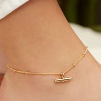 New Style 18k Gold Plated Stainless Steel Stick Pendant Ball Bead Chain Anklet main image 5