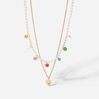 New Style 18k Gold Plated Stainless Steel Colored Glaze Flower Pearl Double-layer Pendant Necklace main image 4