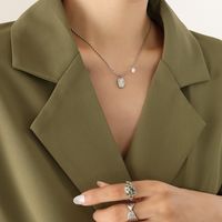 Fashion Pearl Oval Pendant Titanium Steel Necklace Female Clavicle Chain sku image 1