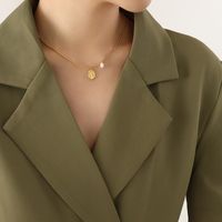 Fashion Pearl Oval Pendant Titanium Steel Necklace Female Clavicle Chain sku image 2