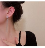 Trendy Star Shape Long Tassel Rhinestone Drop Earrings main image 2