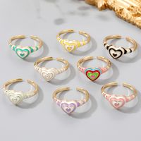 New Style Heart-shaped Contrast Color Striped Dripping Oil Copper Open Ring main image 1