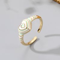 New Style Heart-shaped Contrast Color Striped Dripping Oil Copper Open Ring sku image 1