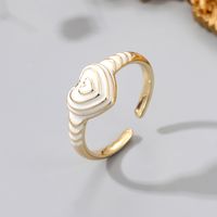 New Style Heart-shaped Contrast Color Striped Dripping Oil Copper Open Ring sku image 2