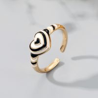 New Style Heart-shaped Contrast Color Striped Dripping Oil Copper Open Ring sku image 3