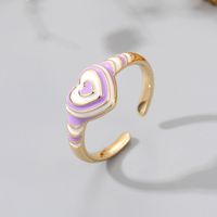 New Style Heart-shaped Contrast Color Striped Dripping Oil Copper Open Ring sku image 4