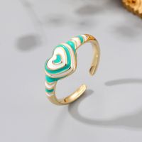 New Style Heart-shaped Contrast Color Striped Dripping Oil Copper Open Ring sku image 5