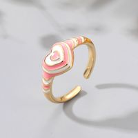 New Style Heart-shaped Contrast Color Striped Dripping Oil Copper Open Ring sku image 6