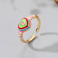 New Style Heart-shaped Contrast Color Striped Dripping Oil Copper Open Ring sku image 7