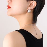 Fashion Geometric Inlaid Imitation Pearl Pendant Titanium Steel Earrings Necklace Jewelry Set sku image 3