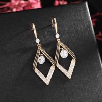 2022 New Fashion Elegant Rectangular Geometric Diamond Jeweled Earrings main image 2