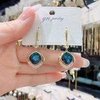 Fashion Unique Geometric Square Blue Red Crystal Earrings Women main image 1