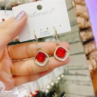 Fashion Unique Geometric Square Blue Red Crystal Earrings Women main image 2