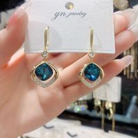 Fashion Unique Geometric Square Blue Red Crystal Earrings Women main image 3