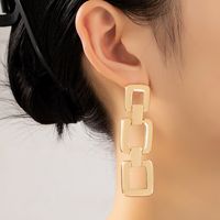 Fashion Simple Women Stitching Square Geometric Long Alloy Earrings main image 4