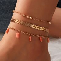 Simple Fashion Pink Resin Pendant Three-layer Round Beads Alloy Anklet main image 1