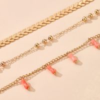 Simple Fashion Pink Resin Pendant Three-layer Round Beads Alloy Anklet main image 2
