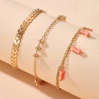 Simple Fashion Pink Resin Pendant Three-layer Round Beads Alloy Anklet main image 3