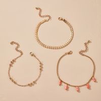 Simple Fashion Pink Resin Pendant Three-layer Round Beads Alloy Anklet main image 4