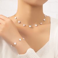 Fashion Simple Pearls Stitching Geometric Female Alloy Necklace Bracelet Set main image 1