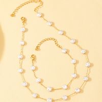 Fashion Simple Pearls Stitching Geometric Female Alloy Necklace Bracelet Set main image 3