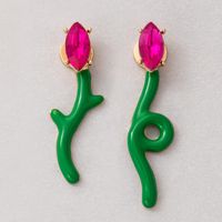 Neue Mode Blume Rosa Strass Unregelmäßige Geometrische Legierung Ohr Stud Ohrringe main image 3