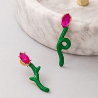 New Fashion Flower Pink Rhinestone Irregular Geometric Alloy Ear Stud Earrings main image 4