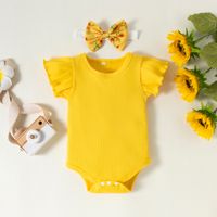 Cute Girl Infant Sunken Stripe Flower Printed Shorts Three-piece Set main image 4