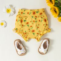 Cute Girl Infant Sunken Stripe Flower Printed Shorts Three-piece Set main image 5