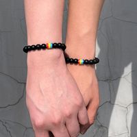 Fashion Simple Black Frosted Natural Stone Rainbow Beaded Bracelet Set 2 Piece sku image 1