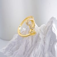 New Style Copper 18k Gold Plating Zircon Geometric Hollow Heart Open Ring main image 1