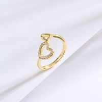 New Style Copper 18k Gold Plating Zircon Geometric Hollow Heart Open Ring main image 2