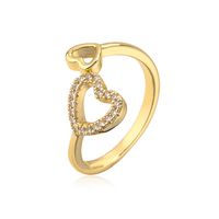 New Style Copper 18k Gold Plating Zircon Geometric Hollow Heart Open Ring sku image 1