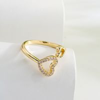 New Style Copper 18k Gold Plating Zircon Geometric Hollow Heart Open Ring main image 3