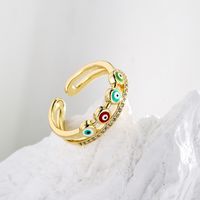 Neue Stil Kupfer Überzug 18k Gold Tropft Öl Zirkon Teufel Auge Offenen Ring main image 1