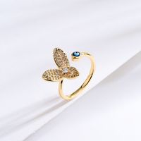 New Style Flower Eye Copper Plating 18k Gold Dripping Oil Open Zircon Ring main image 1
