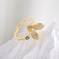 New Style Flower Eye Copper Plating 18k Gold Dripping Oil Open Zircon Ring main image 2