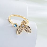 Nouveau Style Fleur Eye Placage De Cuivre 18k Or Dripping Huile Ouvert Zircon Anneau main image 3