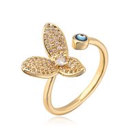 New Style Flower Eye Copper Plating 18k Gold Dripping Oil Open Zircon Ring main image 4