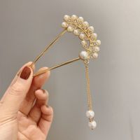 Fashion Elegant Geometric Pearl Tassel Pendant Hairpin Female main image 5