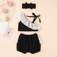 Summer New Solid Color Asymmetric Girls' Sling Three-piece Suit main image 2